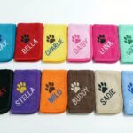Personalised Dog Towel with Name – Embroidered Puppy Towel with Paw Print, Soft Towelling Pet Cloth 25x25cm