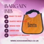 Exclusive Ready-Made Large Dog Bib – Baretto Embroidery – Waterproof Backing, Brand New, One Only, Discounted