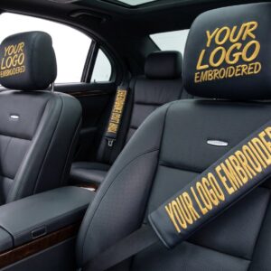 Custom Embroidered Seatbelt Covers & Headrest Covers Set – 4 Seatbelt Covers + 2 Headrest Covers