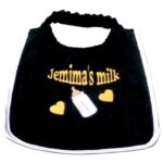 Milk bottle with dog’s name bib