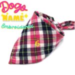 Tartan Dog Bandana – Dark Pink & Black | Embroidered with Name