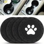 Paw Print Car Coasters – Set of 4 Absorbent Holders for Dog Lovers (Black)