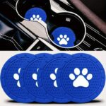 Paw Print Car Coasters – Set of 4 Absorbent Holders for Dog Lovers (Blue)
