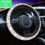 Paw Prints Steering Wheel Cover – Stretchable, Universal Fit - White with colourful paws