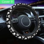 Paw Print Steering Wheel Cover – Neoprene, Universal Fit - black with white paws