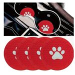 Paw Print Car Coasters – Set of 4 Absorbent Holders for Dog Lovers (Red)