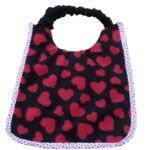 Black fleece bib with red hearts - Ultra soft