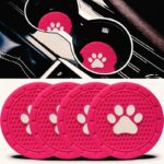 Paw Print Car Coasters – Set of 4 Absorbent Holders for Dog Lovers (Fuchsia Pink)