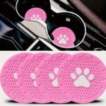 Paw Print Car Coasters – Set of 4 Absorbent Holders for Dog Lovers (Pink)