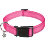 Nylon Strong Dog Collar with reflective stripes & pendant (Pink) - Adjustable sizes - safe walking