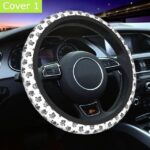 Paw Print Steering Wheel Cover – Stretchable Neoprene, Universal Fit - white with black paws
