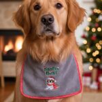 Santa’s Best Embroidered Dog Bib – Waterproof Backing & Soft Towelling – Christmas Dog Accessory