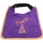 Christmas personalized dog slobber bib with swirly tree design